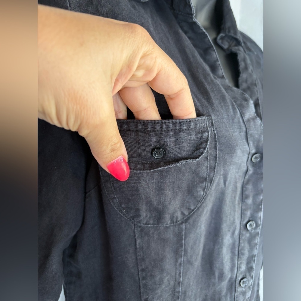H&M women’s black 3/4 sleeve midi camisole dress 100% linen size 8 preloved - Picture 7 of 12